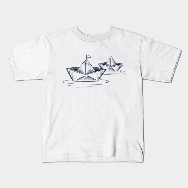 Paper Boat Ship Kids T-Shirt by LR_Collections